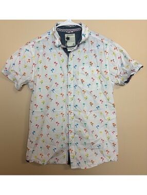 Free planet palm tree short-sleeve button-up shirt- medium